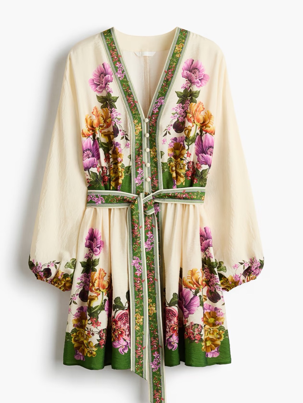 H&M Tunic Tie Dress Floral V-Neck Belted Mini Dress